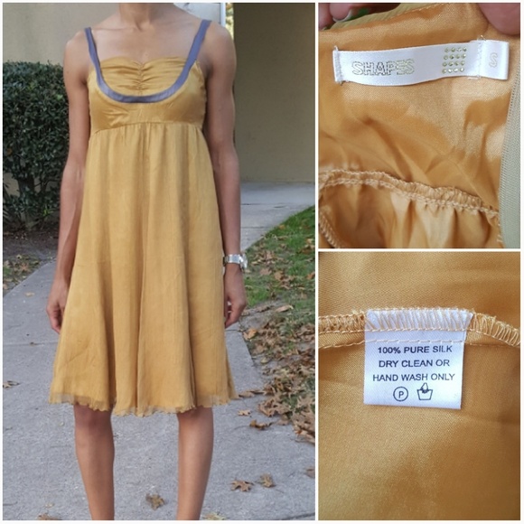 Anthropologie Shapes Gold Silk Dress - Picture 5 of 13